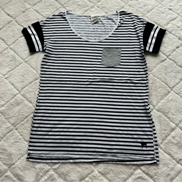 Victoria's Secret PINK | Striped Oversized Pocket Tee Shirt | Size Small - Picture 1 of 9